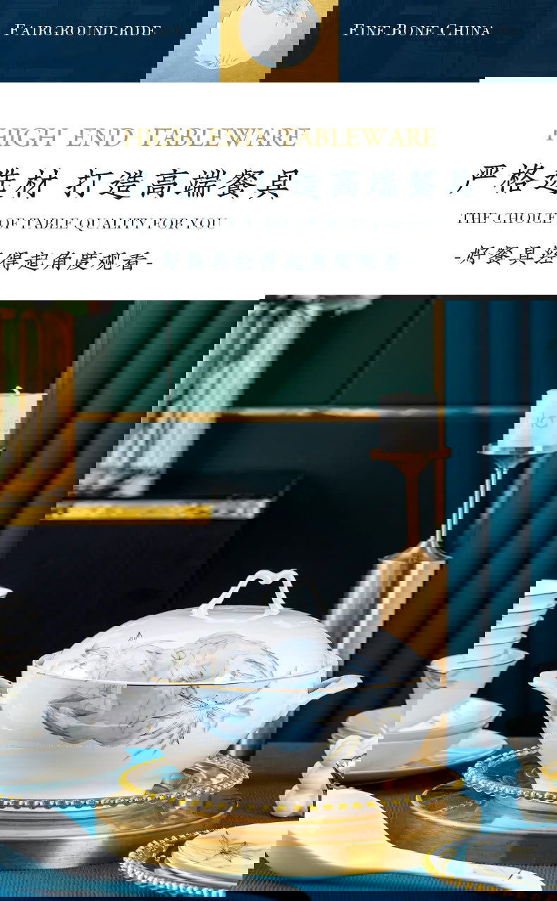 Jingdezhen Bowl and Chopstick Combination, New Chinese Light Luxury Ceramic Tableware Bowl and Plate Set - Grand Goldman