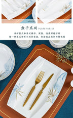 Jingdezhen Bowl and Chopstick Combination, New Chinese Light Luxury Ceramic Tableware Bowl and Plate Set - Grand Goldman