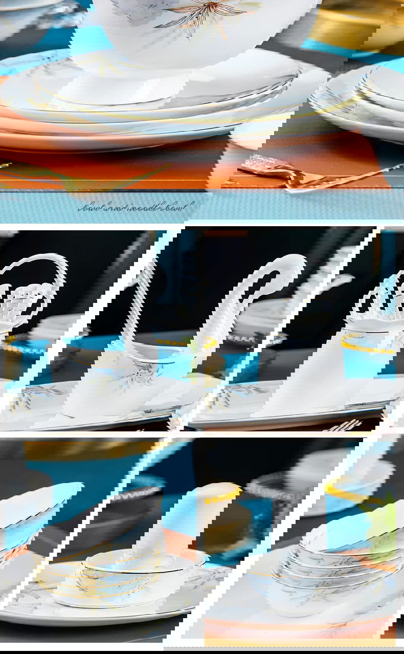 Jingdezhen Bowl and Chopstick Combination, New Chinese Light Luxury Ceramic Tableware Bowl and Plate Set - Grand Goldman