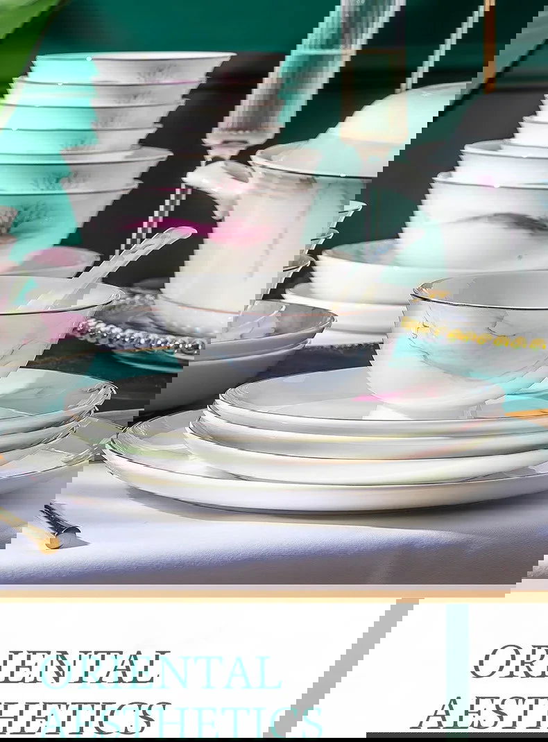 Jingdezhen Ceramic Bowl and Dish Set, Bone Porcelain Bowl and Chopstick Household Tableware Set - Grand Goldman