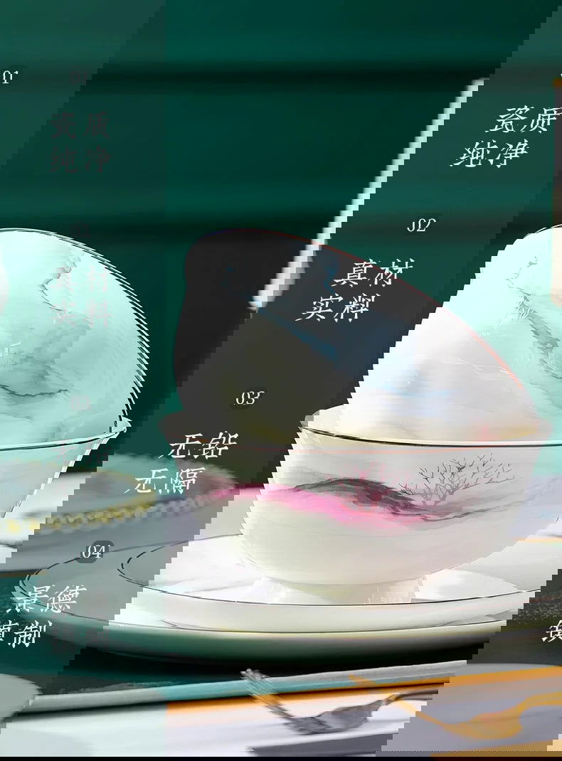 Jingdezhen Ceramic Bowl and Dish Set, Bone Porcelain Bowl and Chopstick Household Tableware Set - Grand Goldman