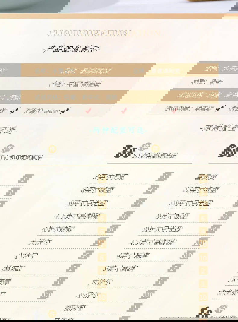 Jingdezhen Ceramic Bowl and Dish Set, Bone Porcelain Bowl and Chopstick Household Tableware Set - Grand Goldman