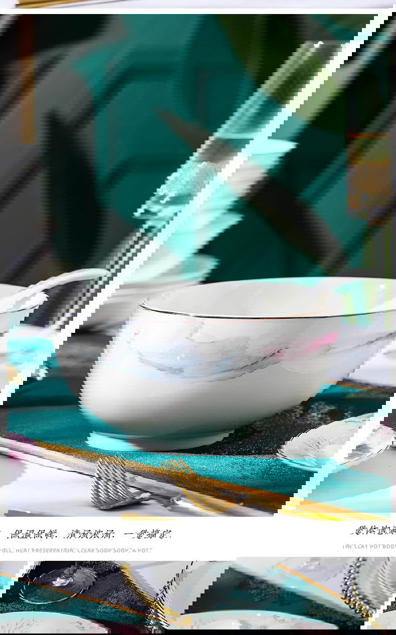 Jingdezhen Ceramic Bowl and Dish Set, Bone Porcelain Bowl and Chopstick Household Tableware Set - Grand Goldman