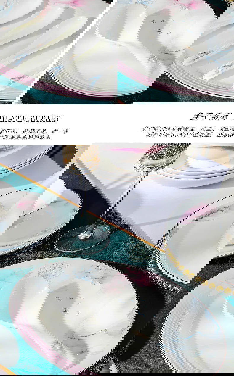 Jingdezhen Ceramic Bowl and Dish Set, Bone Porcelain Bowl and Chopstick Household Tableware Set - Grand Goldman