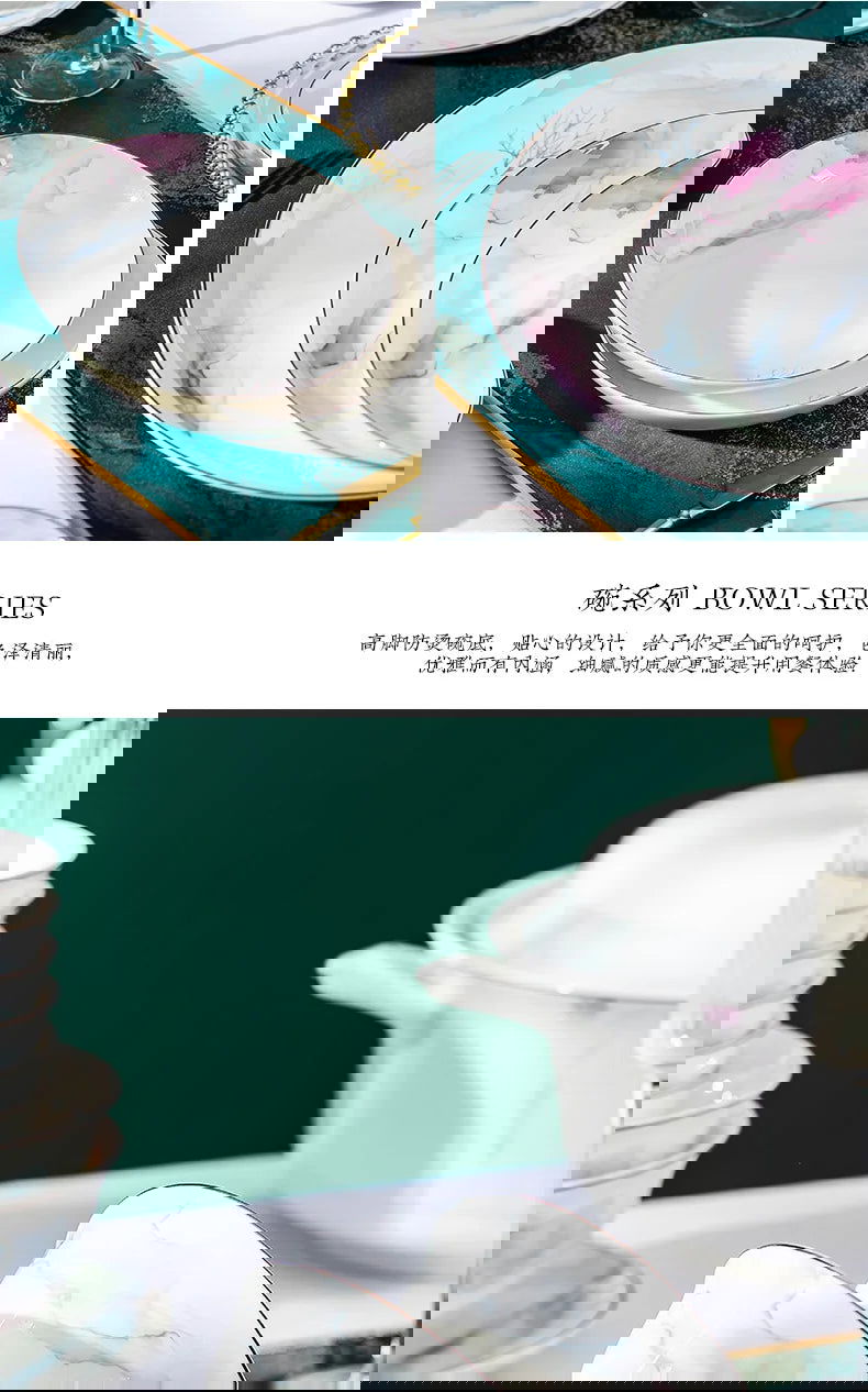 Jingdezhen Ceramic Bowl and Dish Set, Bone Porcelain Bowl and Chopstick Household Tableware Set - Grand Goldman