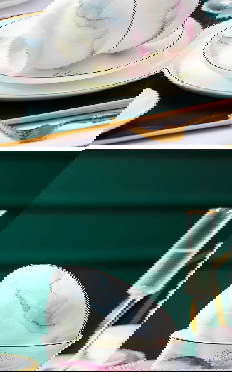 Jingdezhen Ceramic Bowl and Dish Set, Bone Porcelain Bowl and Chopstick Household Tableware Set - Grand Goldman