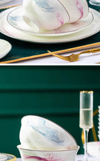 Jingdezhen Ceramic Bowl and Dish Set, Bone Porcelain Bowl and Chopstick Household Tableware Set - Grand Goldman