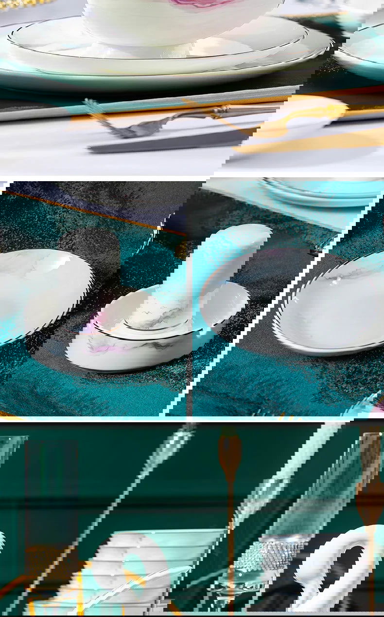 Jingdezhen Ceramic Bowl and Dish Set, Bone Porcelain Bowl and Chopstick Household Tableware Set - Grand Goldman