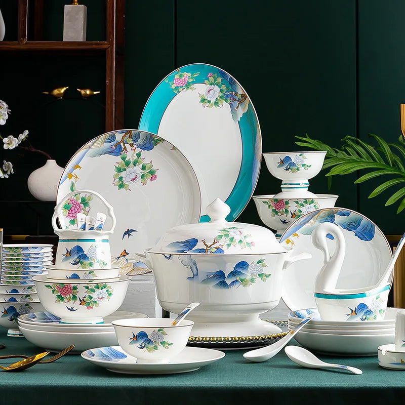 Jingdezhen Ceramic Bowls, Dishes, Dishes, Tableware Set, Bowls and Chopsticks Set - Grand Goldman
