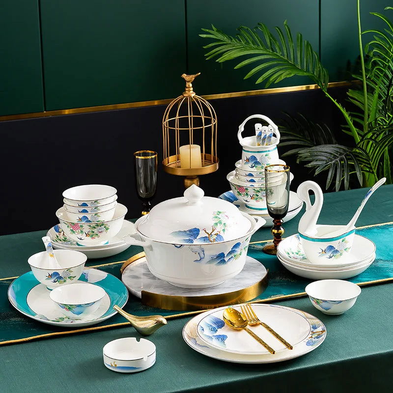 Jingdezhen Ceramic Bowls, Dishes, Dishes, Tableware Set, Bowls and Chopsticks Set - Grand Goldman