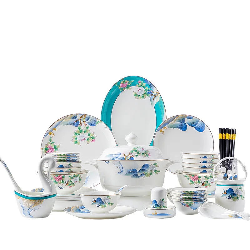 Jingdezhen Ceramic Bowls, Dishes, Dishes, Tableware Set, Bowls and Chopsticks Set - Grand Goldman