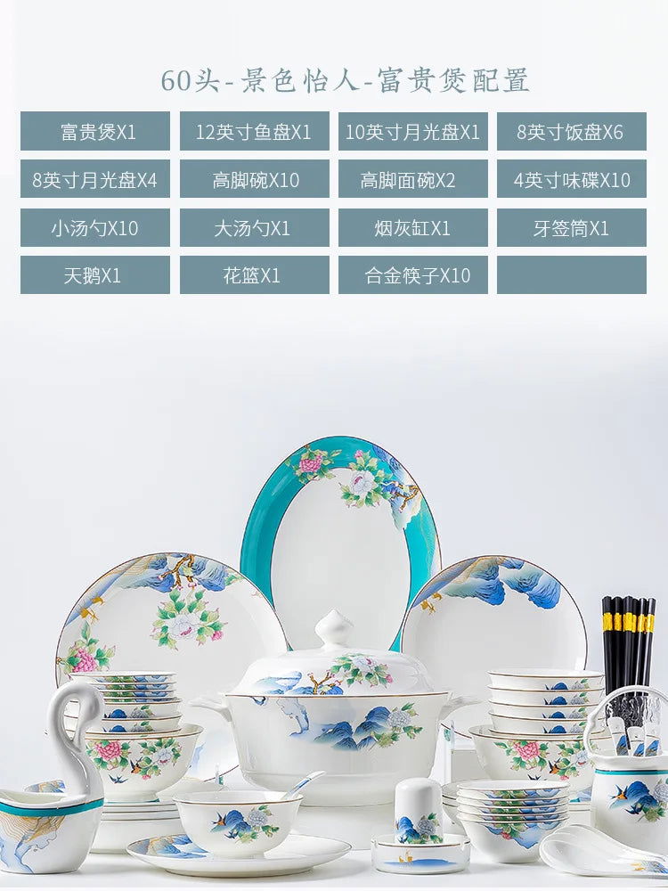 Jingdezhen Ceramic Bowls, Dishes, Dishes, Tableware Set, Bowls and Chopsticks Set - Grand Goldman