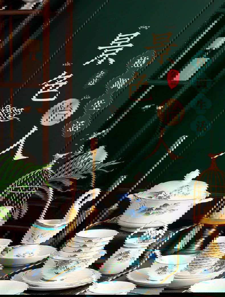 Jingdezhen Ceramic Bowls, Dishes, Dishes, Tableware Set, Bowls and Chopsticks Set - Grand Goldman