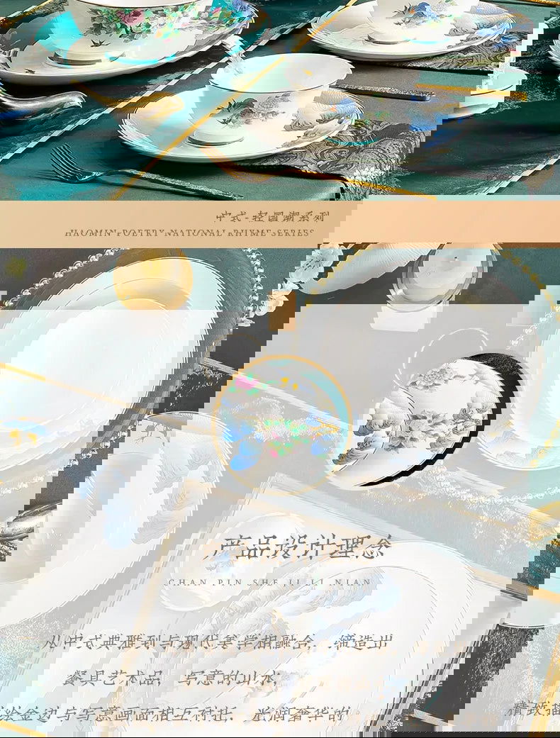 Jingdezhen Ceramic Bowls, Dishes, Dishes, Tableware Set, Bowls and Chopsticks Set - Grand Goldman