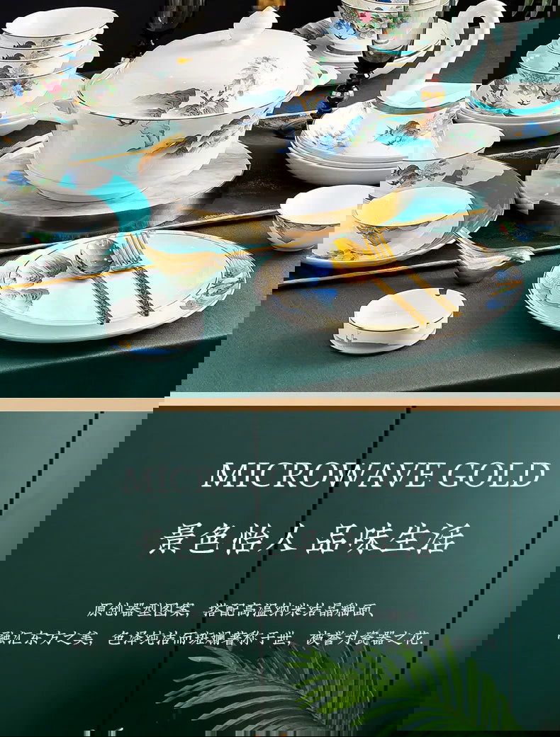 Jingdezhen Ceramic Bowls, Dishes, Dishes, Tableware Set, Bowls and Chopsticks Set - Grand Goldman