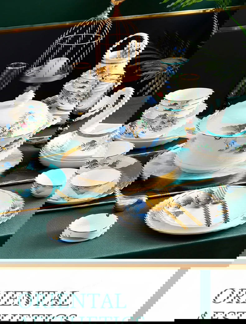 Jingdezhen Ceramic Bowls, Dishes, Dishes, Tableware Set, Bowls and Chopsticks Set - Grand Goldman