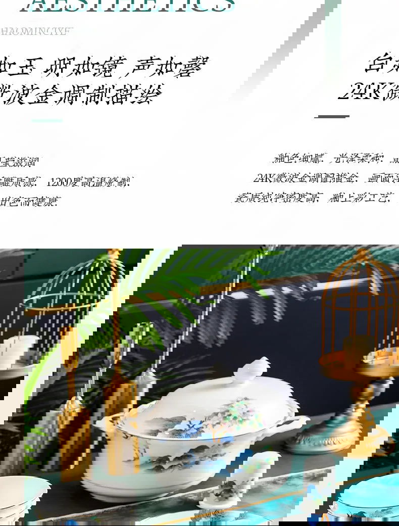 Jingdezhen Ceramic Bowls, Dishes, Dishes, Tableware Set, Bowls and Chopsticks Set - Grand Goldman