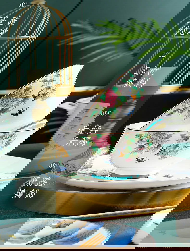 Jingdezhen Ceramic Bowls, Dishes, Dishes, Tableware Set, Bowls and Chopsticks Set - Grand Goldman