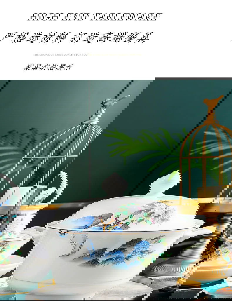 Jingdezhen Ceramic Bowls, Dishes, Dishes, Tableware Set, Bowls and Chopsticks Set - Grand Goldman