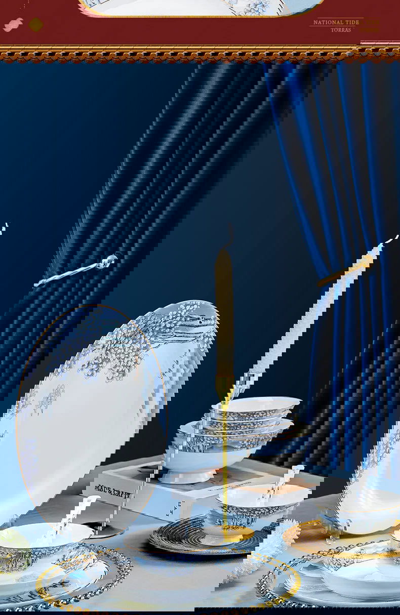 Jingdezhen Ceramic Bowls, Dishes and Dishes Full Set of Porcelain Bowls, Blue and white porcelain Bone Porcelain Tableware Set - Grand Goldman