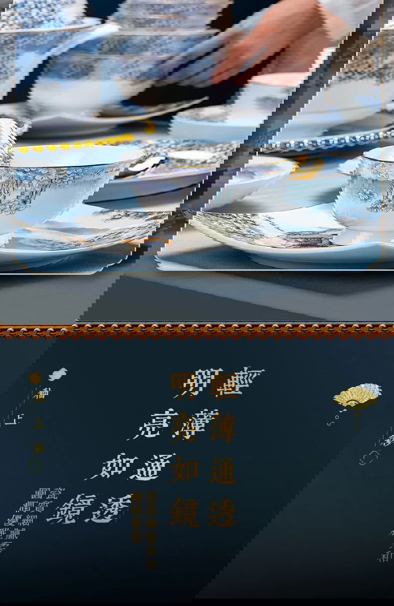 Jingdezhen Ceramic Bowls, Dishes and Dishes Full Set of Porcelain Bowls, Blue and white porcelain Bone Porcelain Tableware Set - Grand Goldman