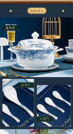 Jingdezhen Ceramic Bowls, Dishes and Dishes Full Set of Porcelain Bowls, Blue and white porcelain Bone Porcelain Tableware Set - Grand Goldman