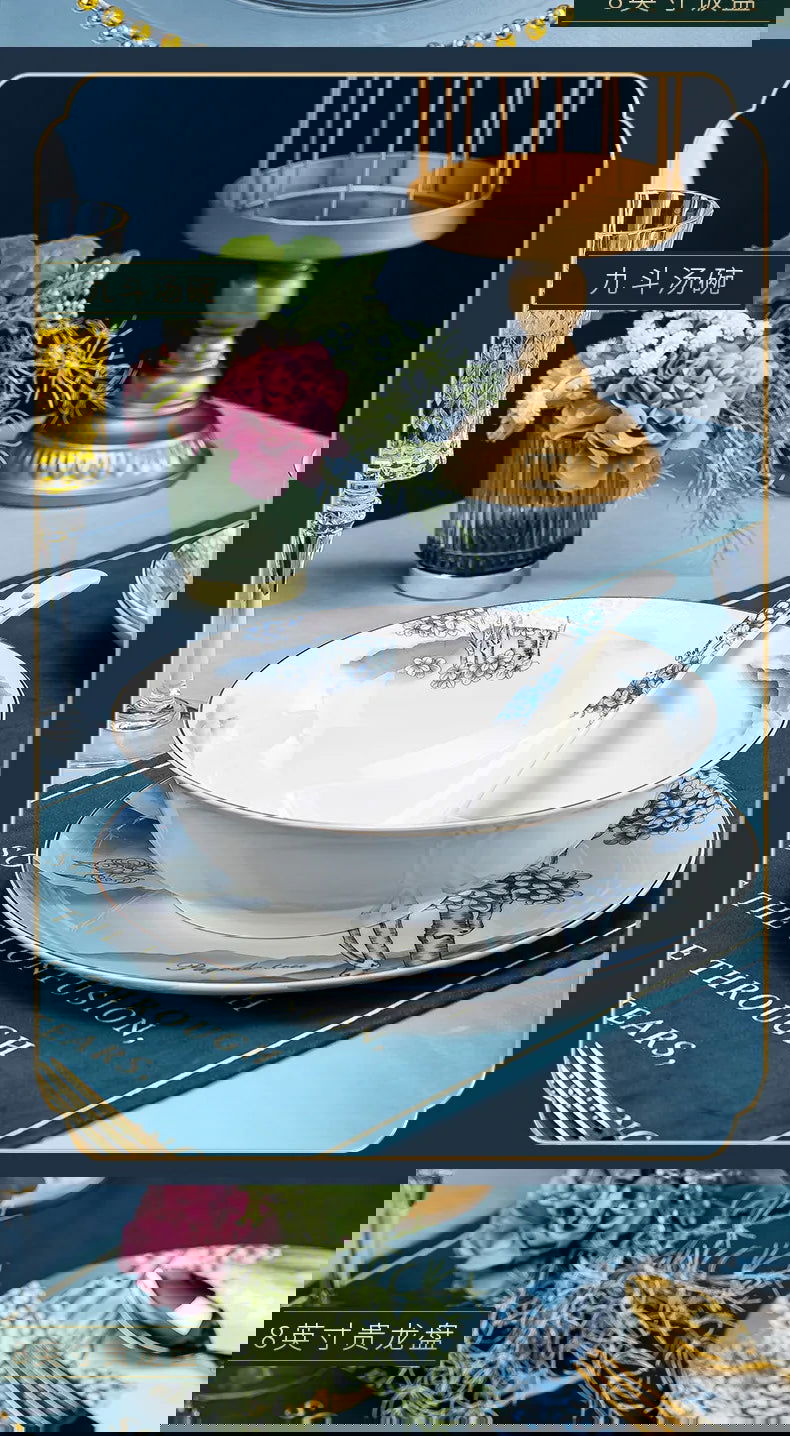 Jingdezhen Ceramic Bowls, Dishes and Dishes Full Set of Porcelain Bowls, Blue and white porcelain Bone Porcelain Tableware Set - Grand Goldman