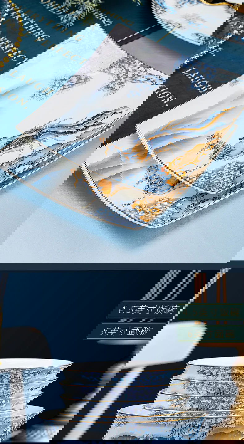 Jingdezhen Ceramic Bowls, Dishes and Dishes Full Set of Porcelain Bowls, Blue and white porcelain Bone Porcelain Tableware Set - Grand Goldman