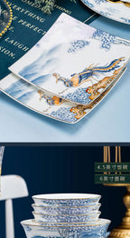 Jingdezhen Ceramic Bowls, Dishes and Dishes Full Set of Porcelain Bowls, Blue and white porcelain Bone Porcelain Tableware Set - Grand Goldman