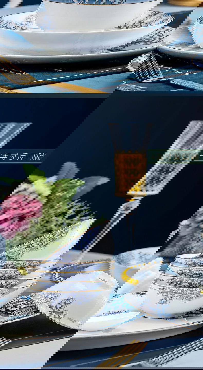 Jingdezhen Ceramic Bowls, Dishes and Dishes Full Set of Porcelain Bowls, Blue and white porcelain Bone Porcelain Tableware Set - Grand Goldman