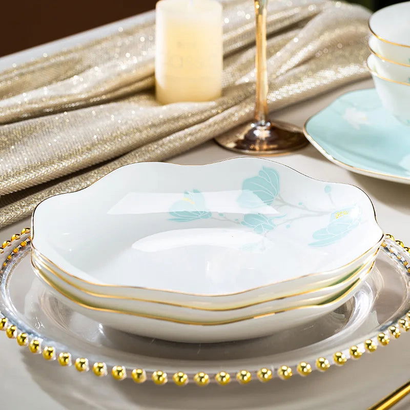 Jingdezhen Ceramic Dish Set Light Luxury Gold Border Bone Porcelain Tableware Set Bowl Plate Chopstick Combination - Grand Goldman