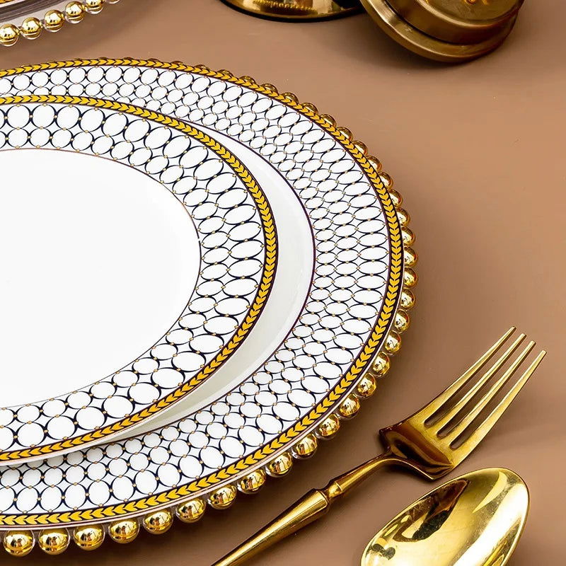 Jingdezhen Ceramic Tableware, Bone Porcelain Dish Set - Grand Goldman