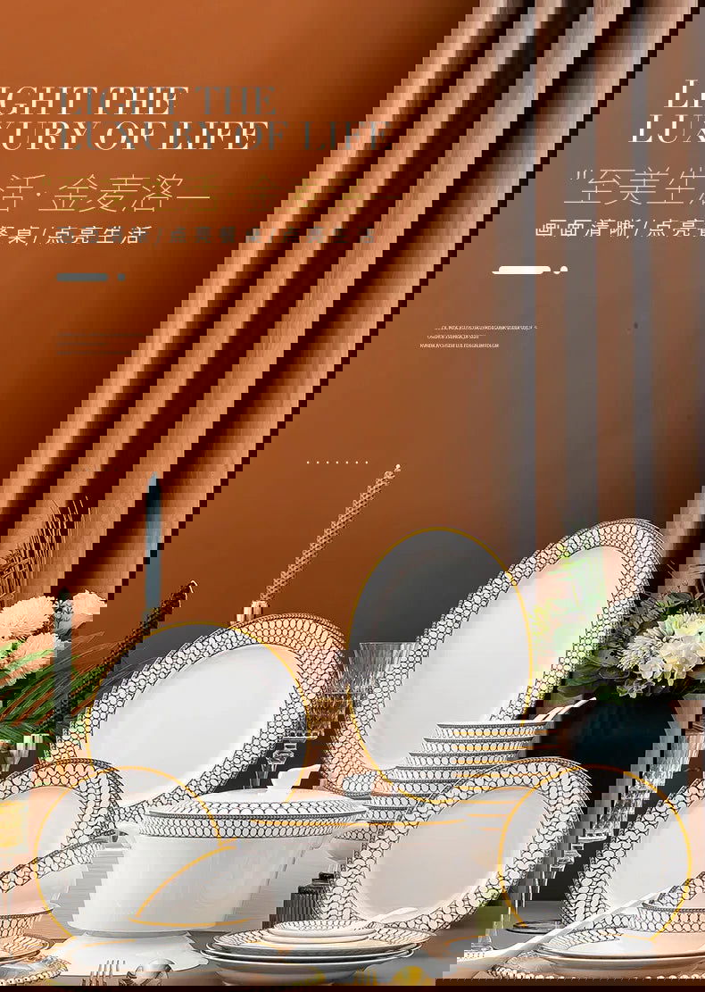 Jingdezhen Ceramic Tableware, Bone Porcelain Dish Set - Grand Goldman