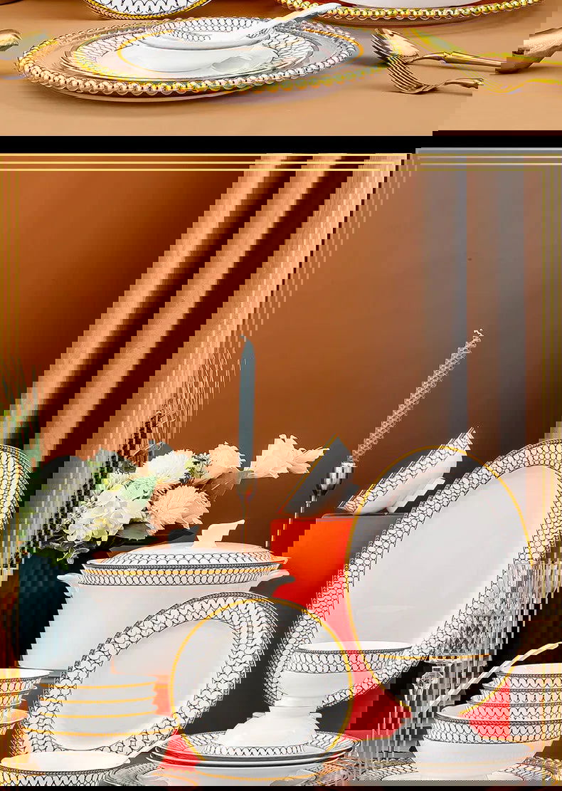 Jingdezhen Ceramic Tableware, Bone Porcelain Dish Set - Grand Goldman