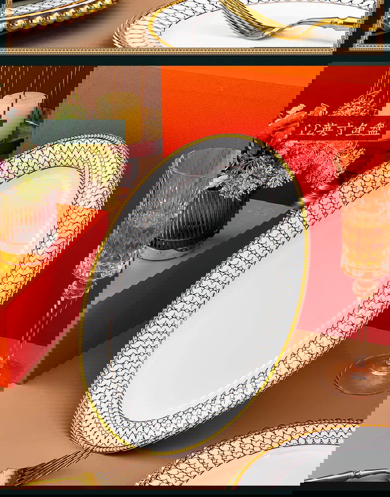 Jingdezhen Ceramic Tableware, Bone Porcelain Dish Set - Grand Goldman