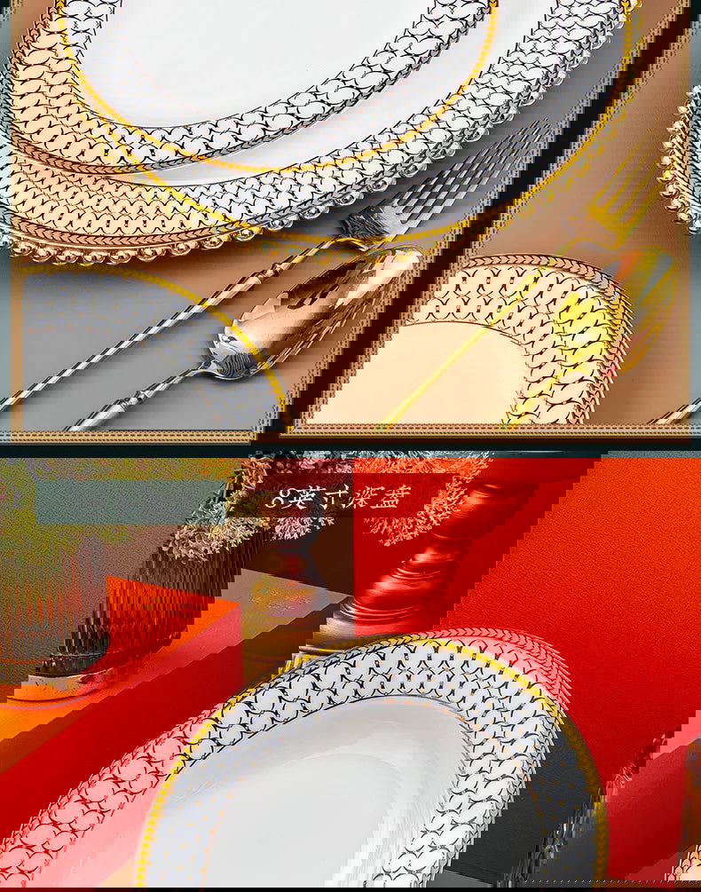 Jingdezhen Ceramic Tableware, Bone Porcelain Dish Set - Grand Goldman