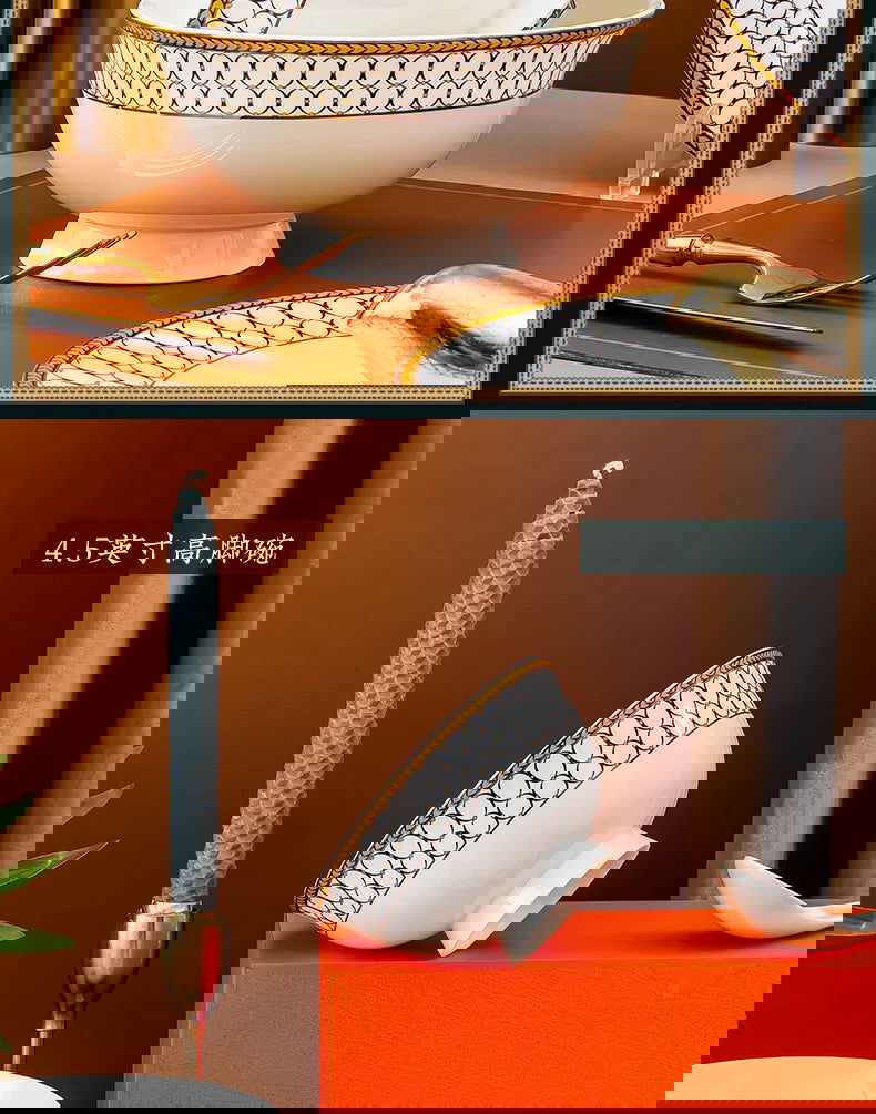 Jingdezhen Ceramic Tableware, Bone Porcelain Dish Set - Grand Goldman