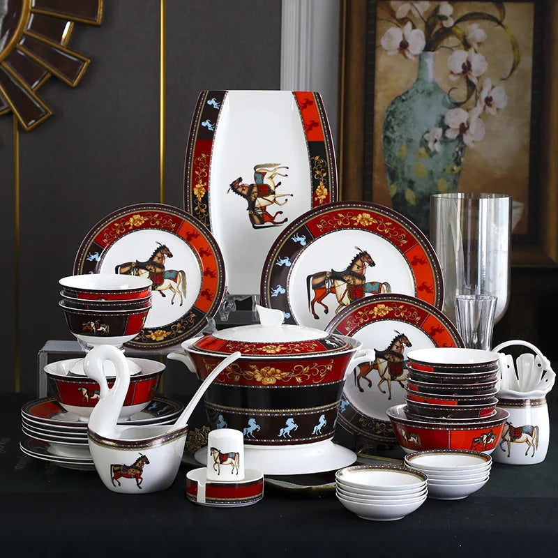 Jingdezhen Ceramic Tableware Ceramic Rice Bowl Bone Porcelain Bowl Plate Set - Grand Goldman