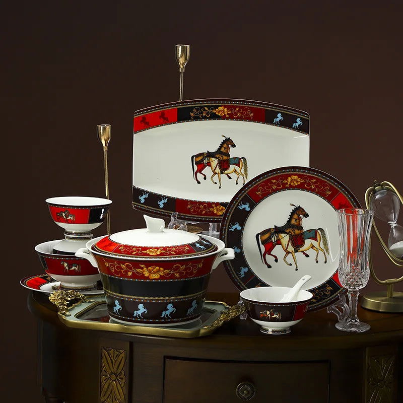 Jingdezhen Ceramic Tableware Ceramic Rice Bowl Bone Porcelain Bowl Plate Set - Grand Goldman