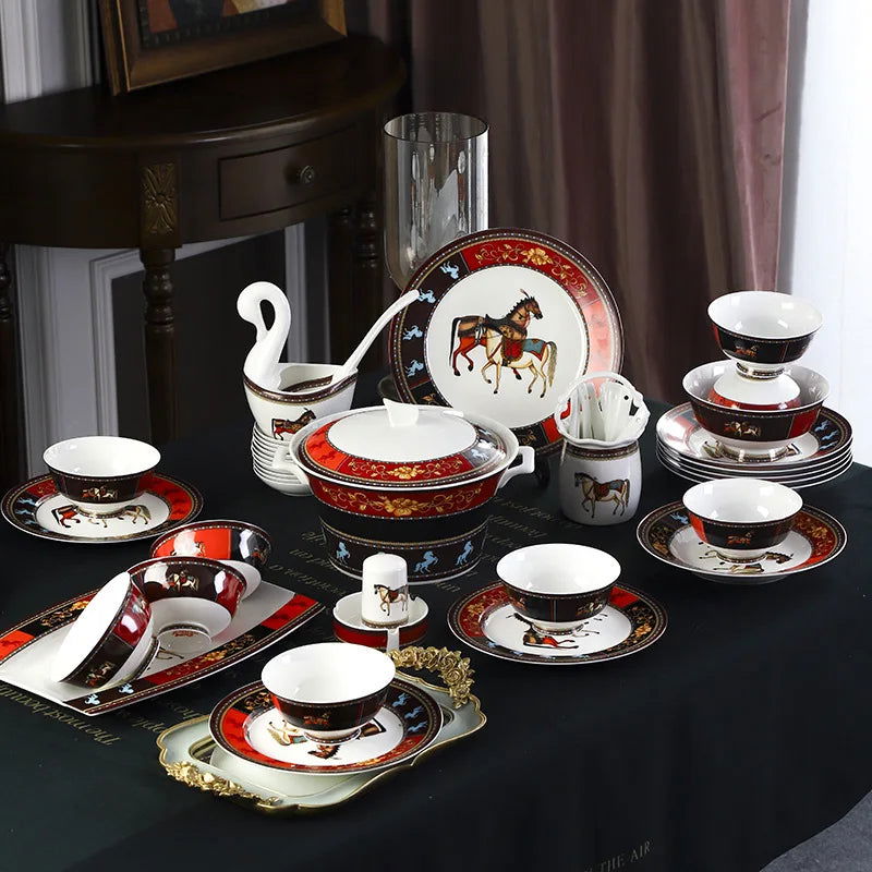 Jingdezhen Ceramic Tableware Ceramic Rice Bowl Bone Porcelain Bowl Plate Set - Grand Goldman