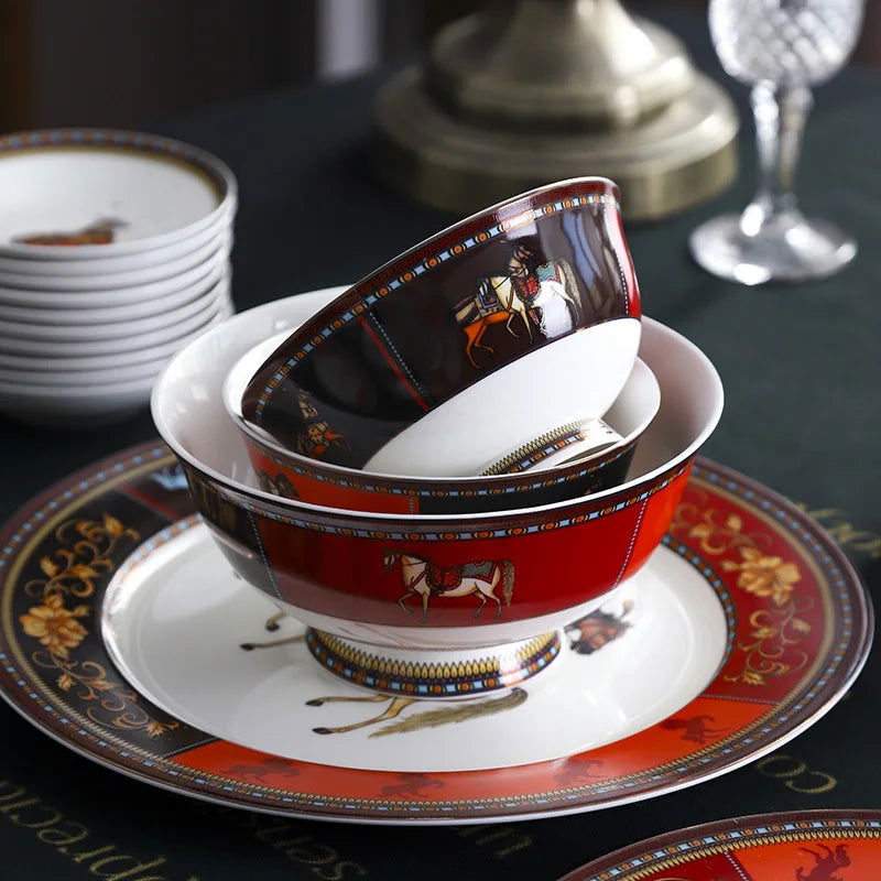 Jingdezhen Ceramic Tableware Ceramic Rice Bowl Bone Porcelain Bowl Plate Set - Grand Goldman