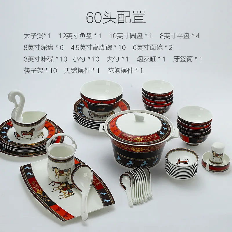 Jingdezhen Ceramic Tableware Ceramic Rice Bowl Bone Porcelain Bowl Plate Set - Grand Goldman