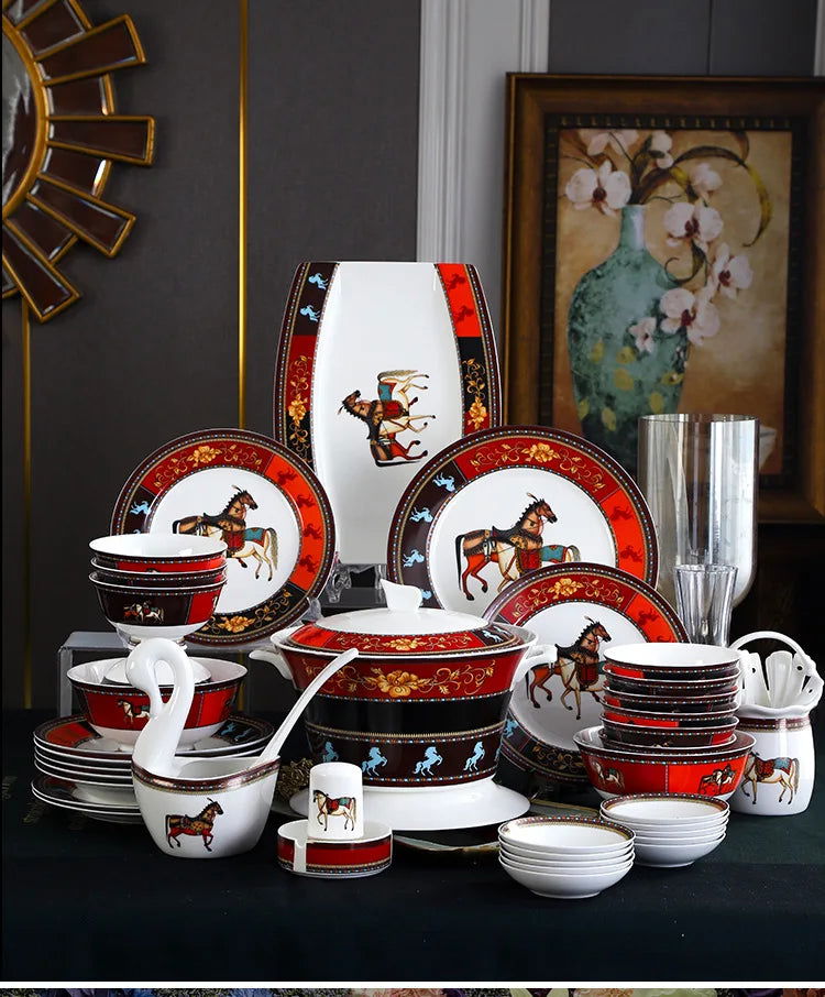 Jingdezhen Ceramic Tableware Ceramic Rice Bowl Bone Porcelain Bowl Plate Set - Grand Goldman