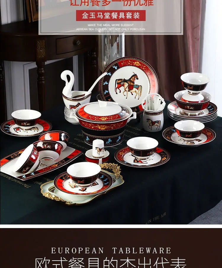 Jingdezhen Ceramic Tableware Ceramic Rice Bowl Bone Porcelain Bowl Plate Set - Grand Goldman