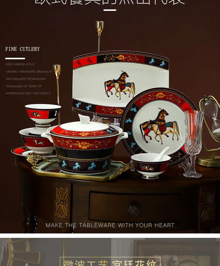 Jingdezhen Ceramic Tableware Ceramic Rice Bowl Bone Porcelain Bowl Plate Set - Grand Goldman