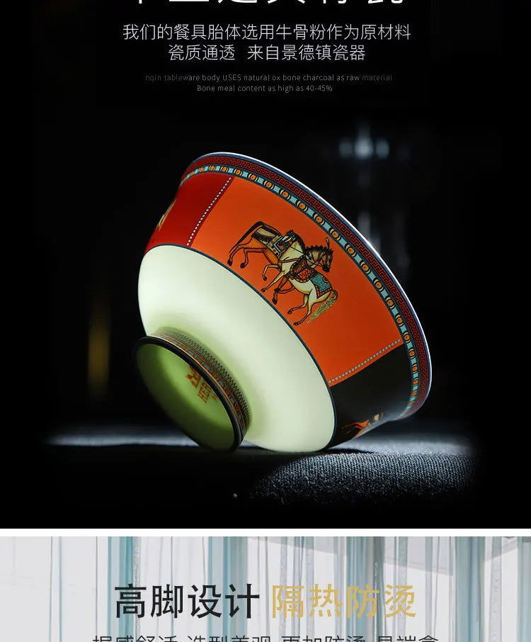 Jingdezhen Ceramic Tableware Ceramic Rice Bowl Bone Porcelain Bowl Plate Set - Grand Goldman