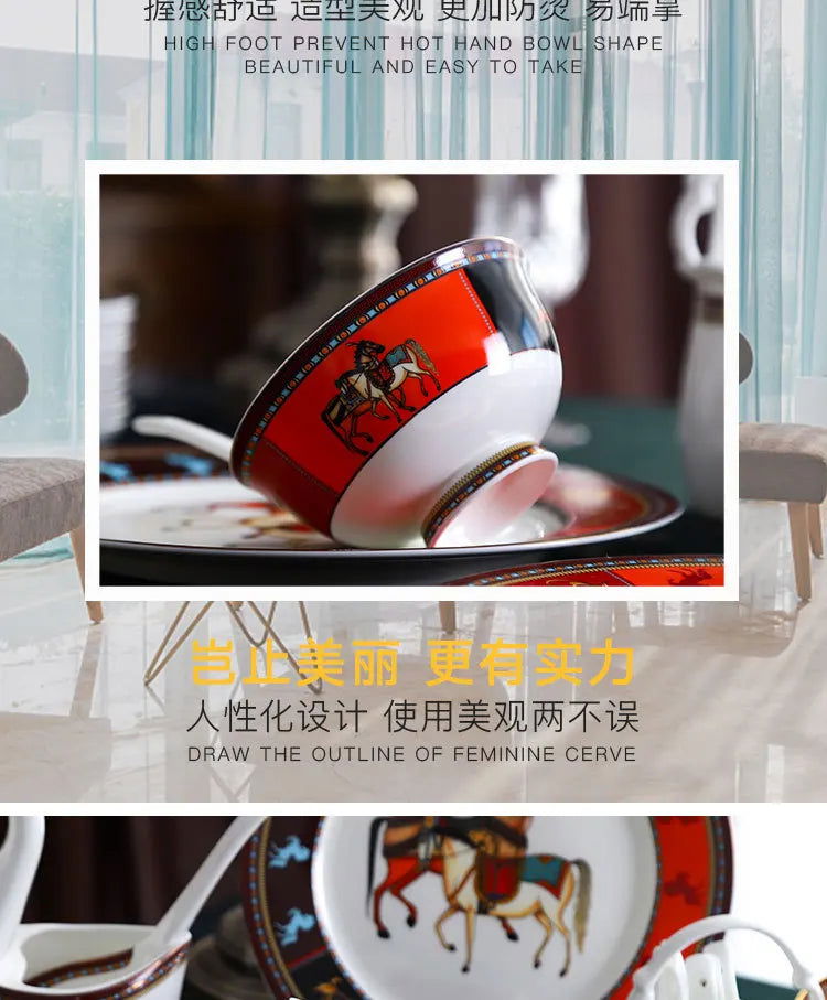 Jingdezhen Ceramic Tableware Ceramic Rice Bowl Bone Porcelain Bowl Plate Set - Grand Goldman