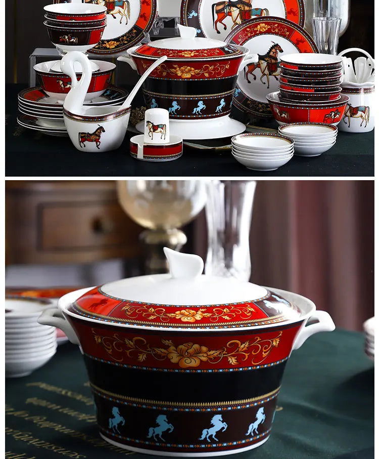 Jingdezhen Ceramic Tableware Ceramic Rice Bowl Bone Porcelain Bowl Plate Set - Grand Goldman