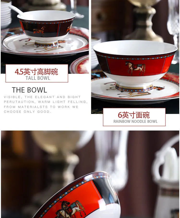 Jingdezhen Ceramic Tableware Ceramic Rice Bowl Bone Porcelain Bowl Plate Set - Grand Goldman