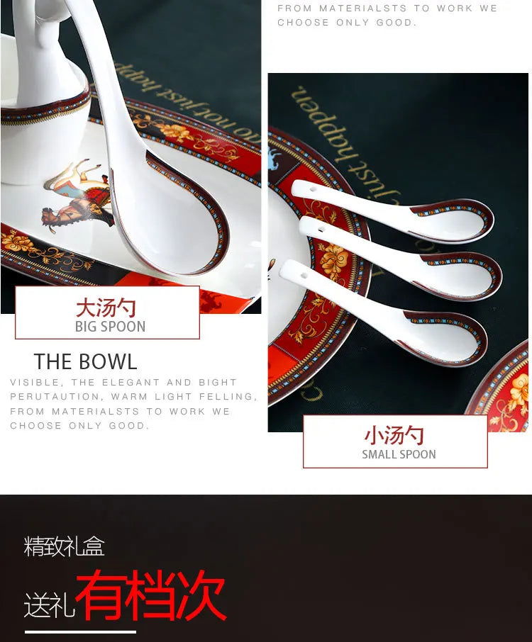 Jingdezhen Ceramic Tableware Ceramic Rice Bowl Bone Porcelain Bowl Plate Set - Grand Goldman